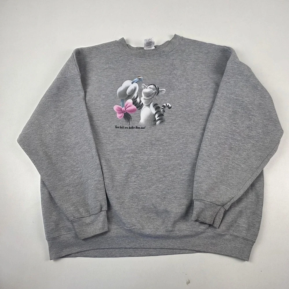 VTG‎ Disney Store Tigger Eeyore Sweatshirt Mens 3XL Gray Two Tails Crewneck